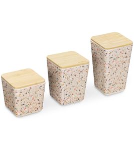 Set of 3 NAVARIS storage containers with lids Bamboo container Storage container for cotton swabs, cotton pads, storage box, terrazzo design