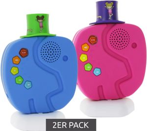 2-pack TechniSat Technifant audio player Bluetooth speaker for children including night light with MP3 recordable hat and powerful battery in blue or pink