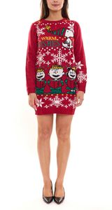 PEANUTS Snoopy Ugly Christmas Dress Robe tricotée pour femme Robe de Noël avec grand imprimé Robe à manches longues Rouge