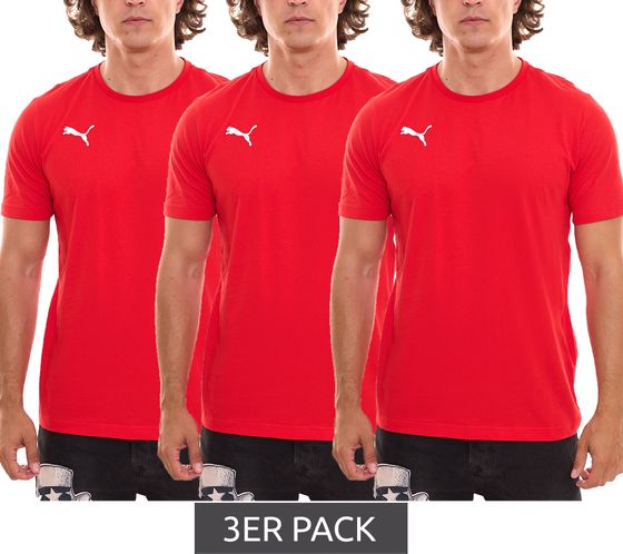 3er Pack Puma TeamGOAL 23 Casual Herren Baumwoll-Shirt mit Logo-Stickerei schlichtes T-Shirts 656578 01 3 Rot