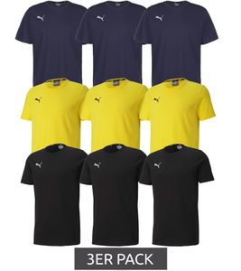 Pack de 3 Puma TeamGOAL 23 chemise décontractée en coton pour hommes avec logo brodé T-shirts unis 656578 noir, bleu marine ou jaune