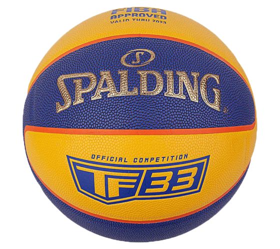 SPALDING TF 33 Gold basketball made of composite material, size 6, sports equipment, yellow/blue/gold