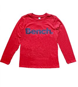 Bench. Kinder Baumwoll-Pullover mit großem Marken Schriftzug Langarm-Shirt 499830 Rot