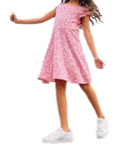 KIDSWORLD girls' summer dress with all-over floral print, round neck dress 52543308 pink