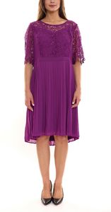 Zizzi dress women's mini dress with lace top and pleated skirt 55154954 purple