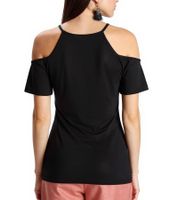 MELROSE Damen Off-Shoulder-Shirt mit Blumenborder elegantes Ausgeh-Top  89386742 Schwarz MELROSE Damen Off-Shoulder-Shirt mit Blumenborder elegantes Ausgeh-Top  89386742 Schwarz