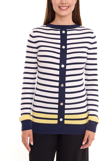 DELMAO women's long-sleeved shirt, striped round-neck sweatshirt 16256460 blue/white