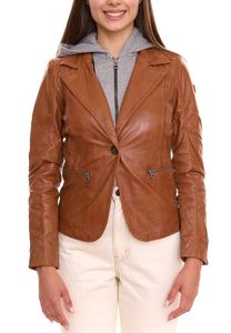 GIPSY veste en cuir véritable pour femme en cuir de mouton blazer avec capuche amovible 72755022 marron/gris