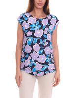 Tamaris Damen Kurzarm-Bluse mit Allover Muster ärmelloses Sommer-Shirt Gelb, Schwarz/Blau oder Blau/Lila Tamaris Damen Kurzarm-Bluse mit Allover Muster ärmelloses Sommer-Shirt Gelb, Schwarz/Blau oder Blau/Lila