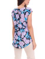 Tamaris Damen Kurzarm-Bluse mit Allover Muster ärmelloses Sommer-Shirt Gelb, Schwarz/Blau oder Blau/Lila Tamaris Damen Kurzarm-Bluse mit Allover Muster ärmelloses Sommer-Shirt Gelb, Schwarz/Blau oder Blau/Lila