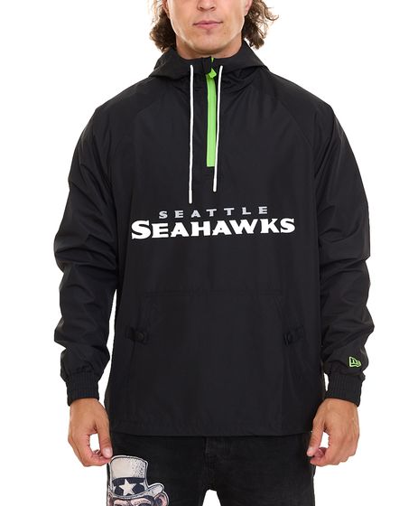 NEW ERA NFL OVERLAP LOGO Veste coupe-vent à capuche Seattle Seahawks pour hommes 12590399 Noir/Vert