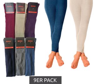 Pack économique de 9 leggings pour enfants ROGO, pantalons en coton, leggings de tous les jours, bleu clair/bleu foncé/gris ou beige/bordeaux/violet