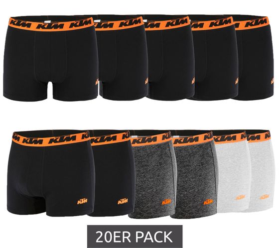 20er Sparpack KTM Herren Boxershorts Baumwoll-Boxershorts Unterwäsche mit Logoprint KTM/MAR1BCX5A Schwarz oder Mehrfarbig