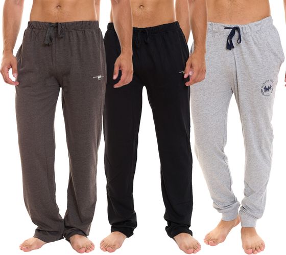 HARVEY MILLER POLO CLUB Pantalon de pyjama pour homme, pantalon en coton, pantalon de nuit fin avec poches, pyjama loungewear, gris foncé, noir ou gris clair