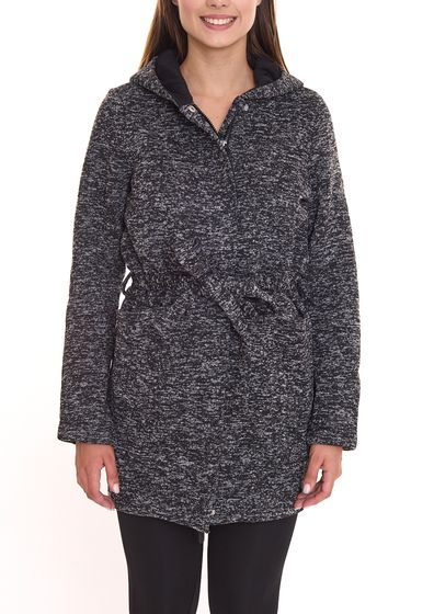 ALPENBLITZ Damen Fleece-Jacke mit Binde-Gürtel bequeme Übergangs-Jacke aus weichem Strickfleece 36348765 Schwarz/Grau