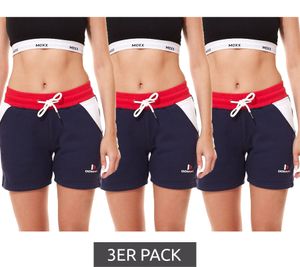 3er Sparpack DONNAY Fitness Shorty Damen Sport-Hose bequeme Sweat-Shorts Blau/Rot/Weiß