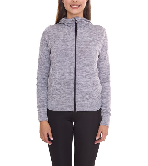 OXIDE Training Damen Fleece-Jacke sportliche Fitness-Jacke in melierter Optik mit Kapuze 7419081 Grau