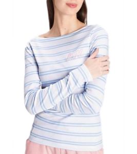 DELMAO Damen Langarm-Shirt gestreiftes Baumwoll-Sweatshirt 85025237 Blau/Weiß