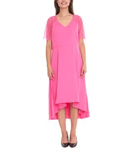 Zizzi Damen Midi-Kleid mit Spitzenärmeln Sommer-Kleid mit verdecktem Reißverschluss an der Seite 38316729 Pink