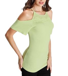 MELROSE Damen Off-Shoulder-Shirt mit Blumenborder elegantes Ausgeh-Top 11037716 Grün