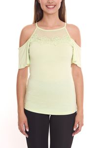 MELROSE Damen Off-Shoulder-Shirt mit Blumenborder elegantes Ausgeh-Top 11037716 Grün