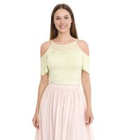 MELROSE Damen Off-Shoulder-Shirt mit Blumenborder elegantes Ausgeh-Top 11037716 Grün
