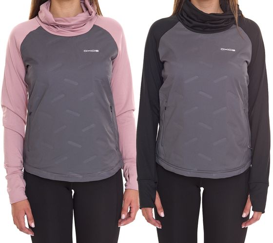 Pull fitness femme OXIDE XCO, pull jogging sportif, pull à manches longues avec col montant 7411180 rose/gris ou noir