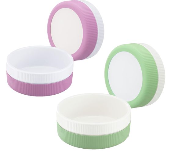 Pack de 2 gamelles NAVARIS avec base silicone pour chien et chat 53411 blanc/vert ou blanc/rose