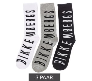 3 Paar BIKKEMBERGS Surtido Herren Tennis-Socken mit großem Schriftzug Baumwoll-Strümpfe BK_014 Schwarz/Grau/Weiß 3 Paar BIKKEMBERGS Surtido Herren Tennis-Socken mit großem Schriftzug Baumwoll-Strümpfe BK_014 Schwarz/Grau/Weiß