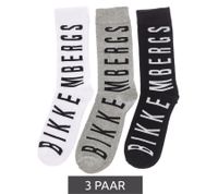 3 Paar BIKKEMBERGS Surtido Herren Tennis-Socken mit großem Schriftzug Baumwoll-Strümpfe BK_014 Schwarz/Grau/Weiß