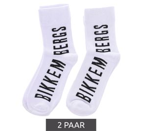 2 Paar BIKKEMBERGS Herren Freizeit-Socken mit Marken Print Baumwoll-Strümpfe BK_061 Weiß/Schwarz 2 Paar BIKKEMBERGS Herren Freizeit-Socken mit Marken Print Baumwoll-Strümpfe BK_061 Weiß/Schwarz