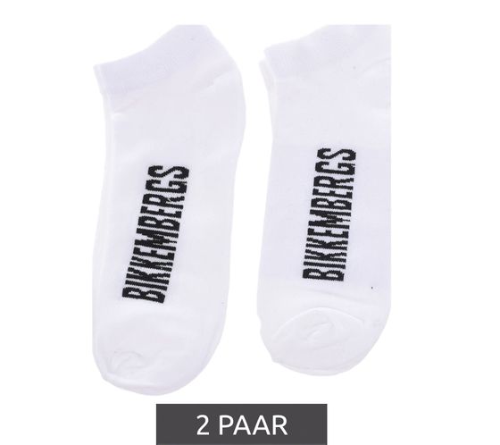 2 Paar BIKKEMBERGS Herren Baumwoll-Socken mit kleinem Markenschriftzug Sneaker-Socken BK_076 Weiß/Schwarz