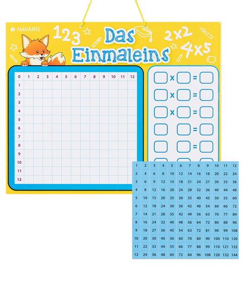 Navaris Tableau d'apprentissage pour enfants Tableau de multiplication en allemand Accessoires d'apprentissage Matériel d'apprentissage 53345.01 jaune/bleu