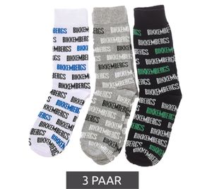 3 Paar BIKKEMBERGS Surtido Herren Tennis-Socken mit Allover Marken-Print Baumwoll-Strümpfe BF_010 Weiß/Schwarz/Grau 3 Paar BIKKEMBERGS Surtido Herren Tennis-Socken mit Allover Marken-Print Baumwoll-Strümpfe BF_010 Weiß/Schwarz/Grau