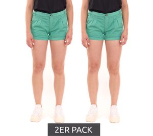 2er Sparpack AjC Damen Hot-Pants mit Bügelfalten Chino-Shorts mit fixiertem Umschlag Sommer-Shorts 83031904 Grün