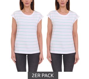2er Sparpack Tamaris T-Shirt schickes Damen Sommer-Shirt mit Rundhalsausschnitt Baumwoll-Shirt 99612539 Weiß