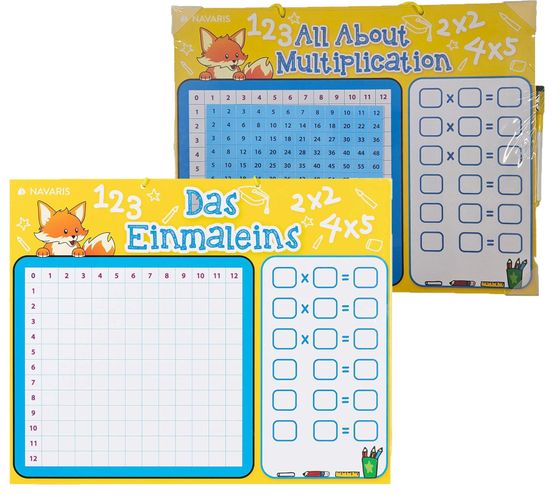 NAVARIS children's learning board, multiplication board, learning accessories, learning materials 53345 yellow/blue in German or English