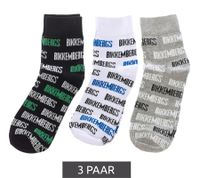 3 Paar BIKKEMBERGS Damen & Herren Tennis-Socken mit Marken Schriftzug Baumwoll-Strümpfe Weiß/Schwarz/Grau/Blau