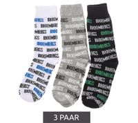 3 Paar BIKKEMBERGS Damen & Herren Tennis-Socken mit Marken Schriftzug Baumwoll-Strümpfe Weiß/Schwarz/Grau/Blau