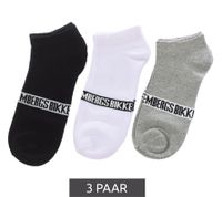 3 Paar BIKKEMBERGS Damen & Herren Tennis-Socken mit Marken Schriftzug Baumwoll-Strümpfe Weiß/Schwarz/Grau/Blau