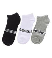 3 Paar BIKKEMBERGS Damen & Herren Tennis-Socken mit Marken Schriftzug Baumwoll-Strümpfe Weiß/Schwarz/Grau/Blau