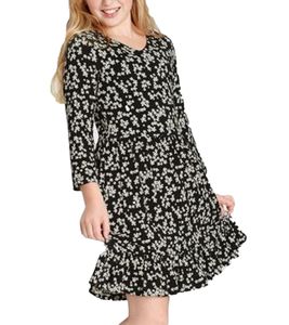 KIDSWORLD Mädchen Sommer-Kleid mit floralem Allover-Print Rundhals-Kleid 98376045 Schwarz