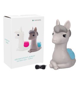 NAVARIS Veilleuse LED alpaga pour enfant avec changement de couleur RVB, fonction snooze, gris clair/bleu NAVARIS Veilleuse LED alpaga pour enfant avec changement de couleur RVB, fonction snooze, gris clair/bleu