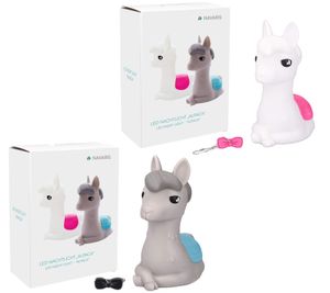 NAVARIS children's LED alpaca night light with RGB color change, battery-operated night light, gray/blue or white/pink