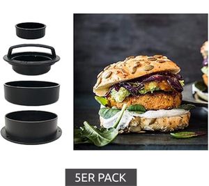 5-pack HOME IDEAS living 3 in 1 burger press, non-stick and food-safe, black