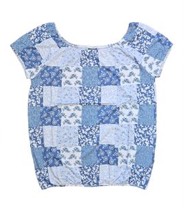 KIDSWORLD girls' summer shirt, short-sleeved shirt with all-over print, round-neck shirt 66924407 blue/white