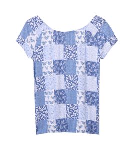 KIDSWORLD girls' summer shirt, short-sleeved shirt with all-over print, round-neck shirt 66924407 blue/white