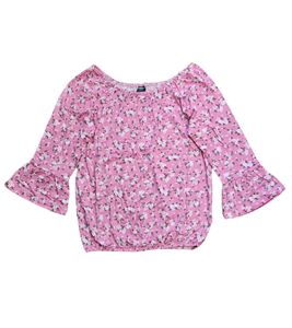 KIDSWORLD girls' summer shirt T-shirt with trumpet sleeves and all-over floral print round neck shirt 89497546 pink
