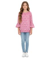 KIDSWORLD Mädchen Sommer-Shirt T-Shirt mit Trompetenärmeln und Allover Blumen-Print Rundhals-Shirt 89497546 Rosa