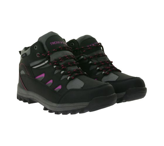 Trekk Star Damen Outdoor-Schuhe wasserfeste Schnür-Schuhe bequeme Mid-Top Schuhe Schwarz/Lila